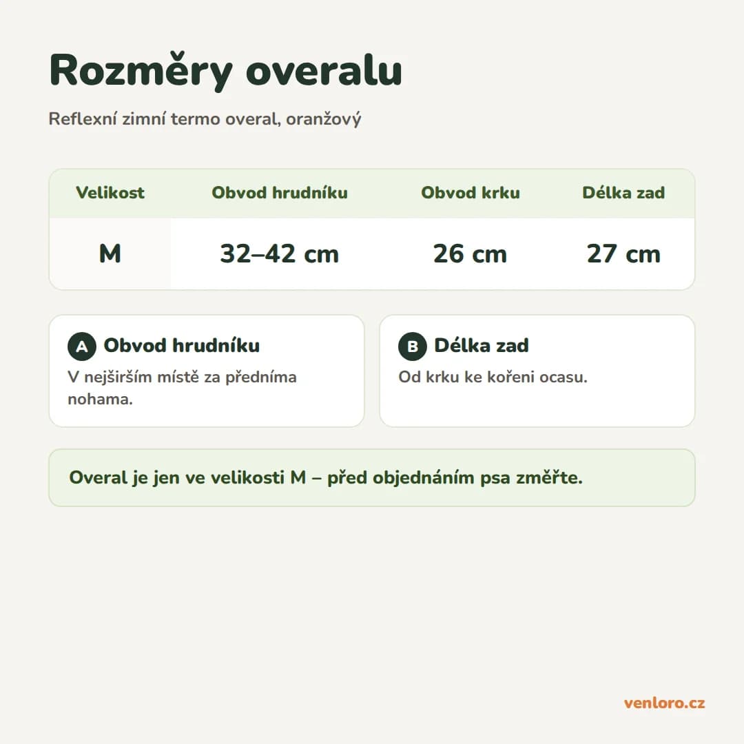 Reflexní zimní termo overal pro psy s vysokým límcem, meruňkový, M – Rozměry overalu