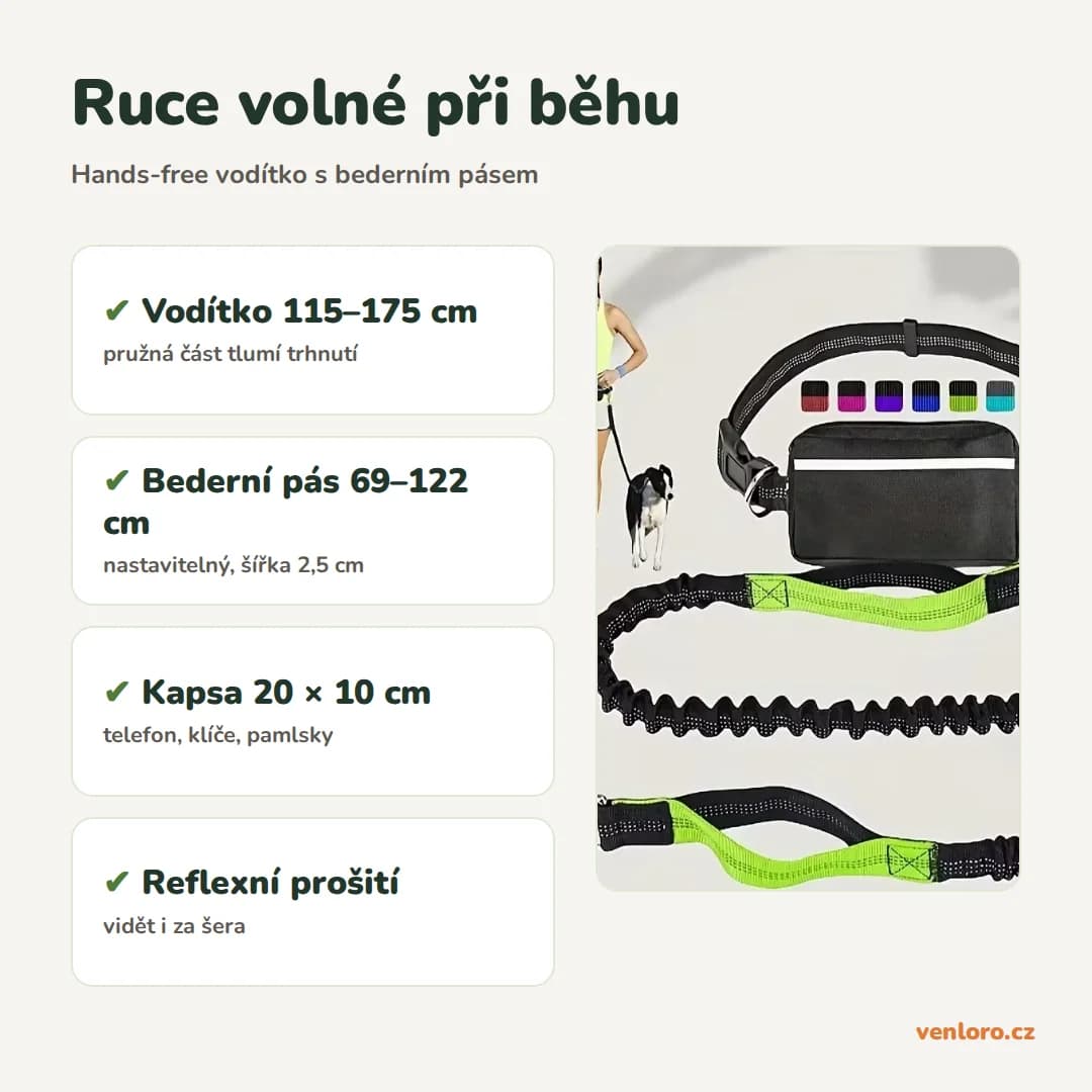 Hands-free vodítko pro psy s bederním pásem a pružnou částí – Ruce volné při běhu