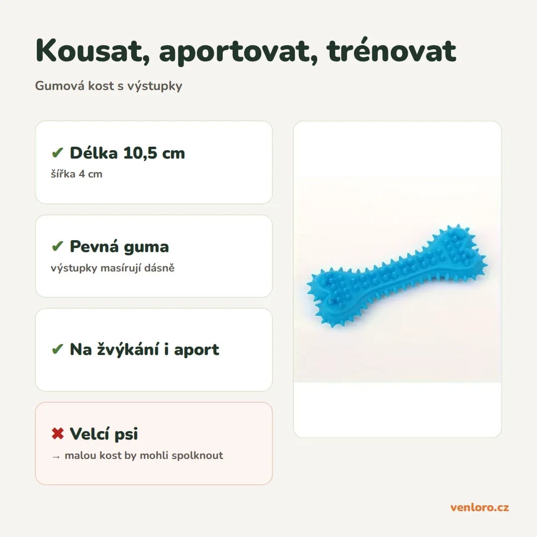 Žvýkací gumová kost pro psy s puntíky – Kousat, aportovat, trénovat