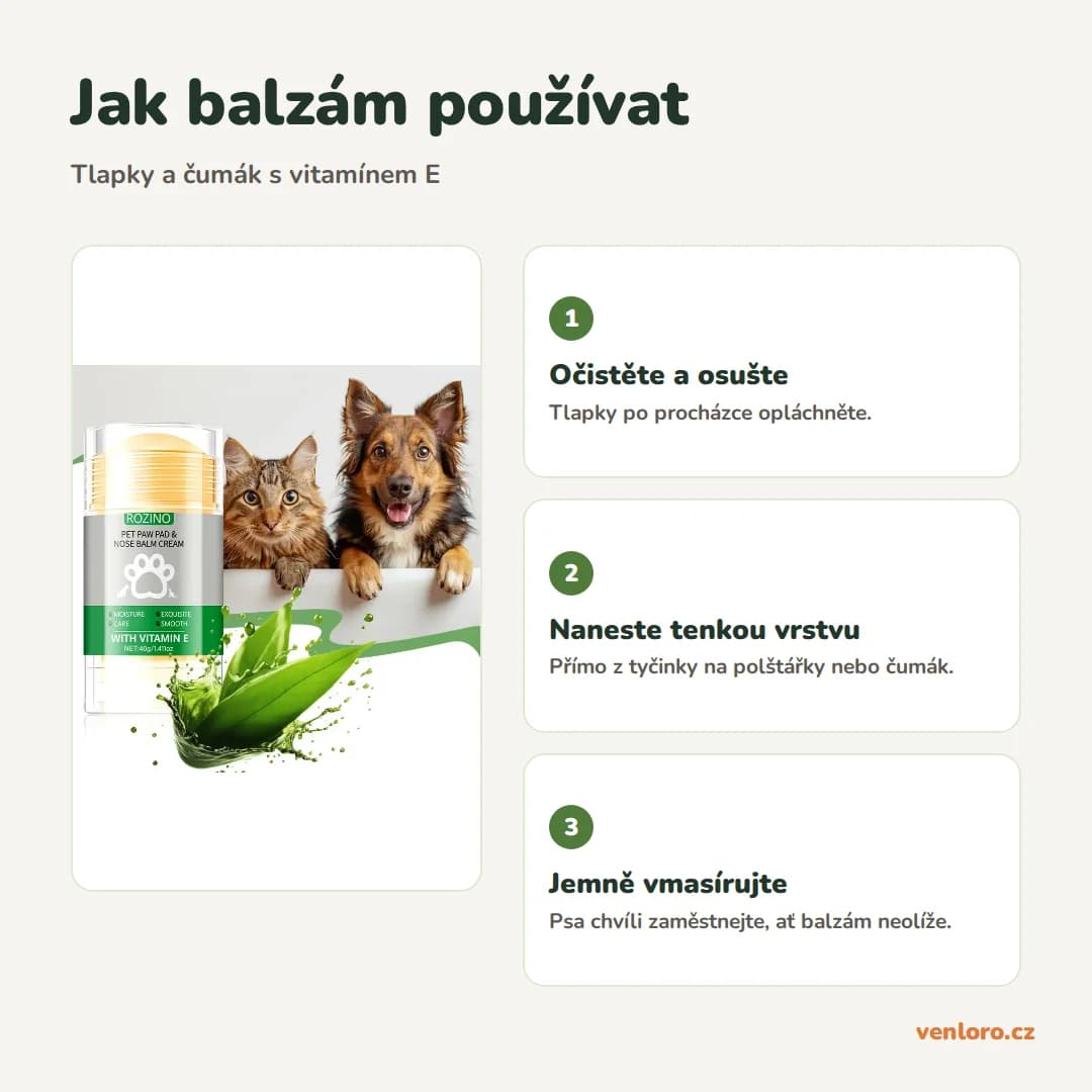 Balzám na tlapky a čumák pro psy s vitamínem E, 40 g – Jak balzám používat