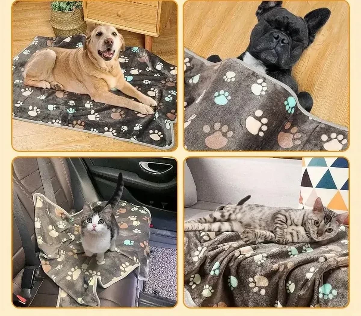 Flanelové deky pro psy a kočky 76 × 51 cm, sada 3 ks – v pelíšku, na gauči i v autě