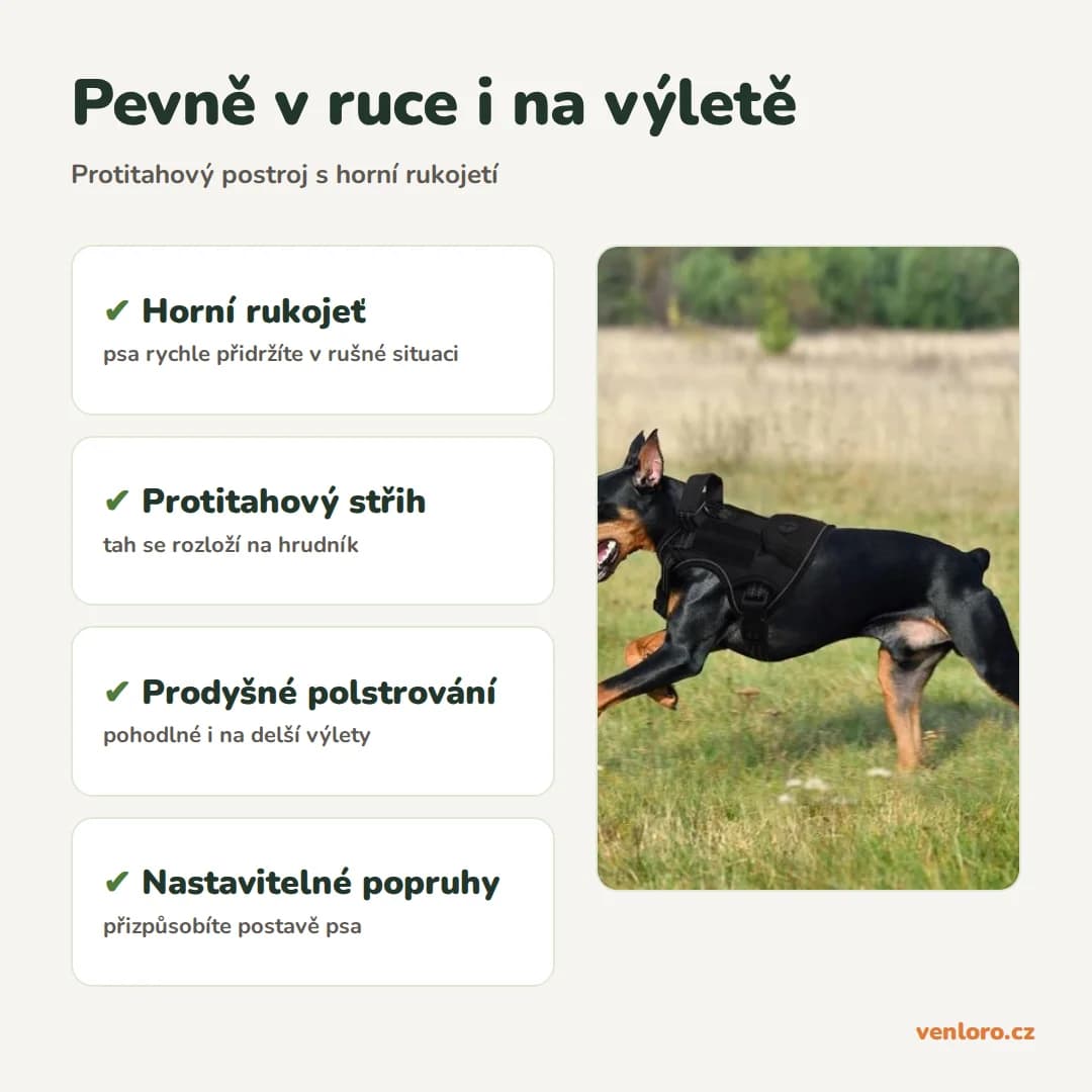 Taktický postroj pro psy FEIMAX s rukojetí, černý – Pevně v ruce i na výletě