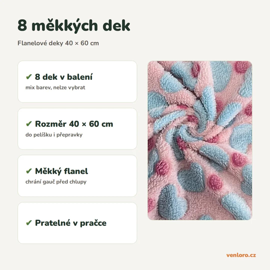 Flanelové deky pro psy a kočky 40 × 60 cm, sada 8 ks – 8 měkkých dek