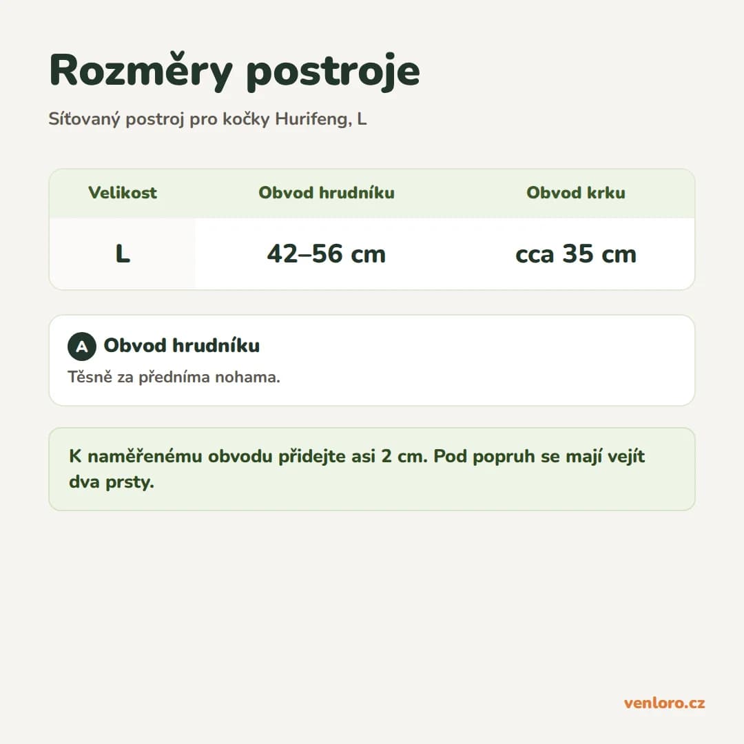 Nastavitelný síťovaný postroj pro kočky Hurifeng, černý, L – Rozměry postroje