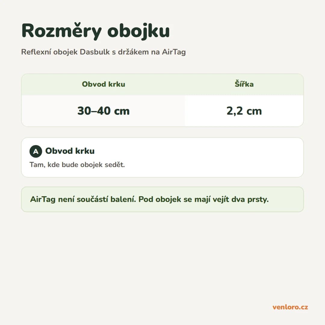 Reflexní obojek pro psy Dasbulk s držákem na AirTag, modrý – Rozměry obojku