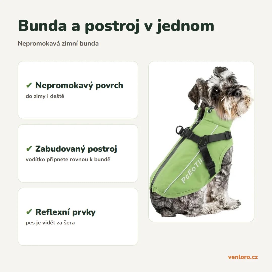 Outlet - Nepromokavá zimní bunda pro psy PcEoTllar s postrojem, S – Bunda a postroj v jednom