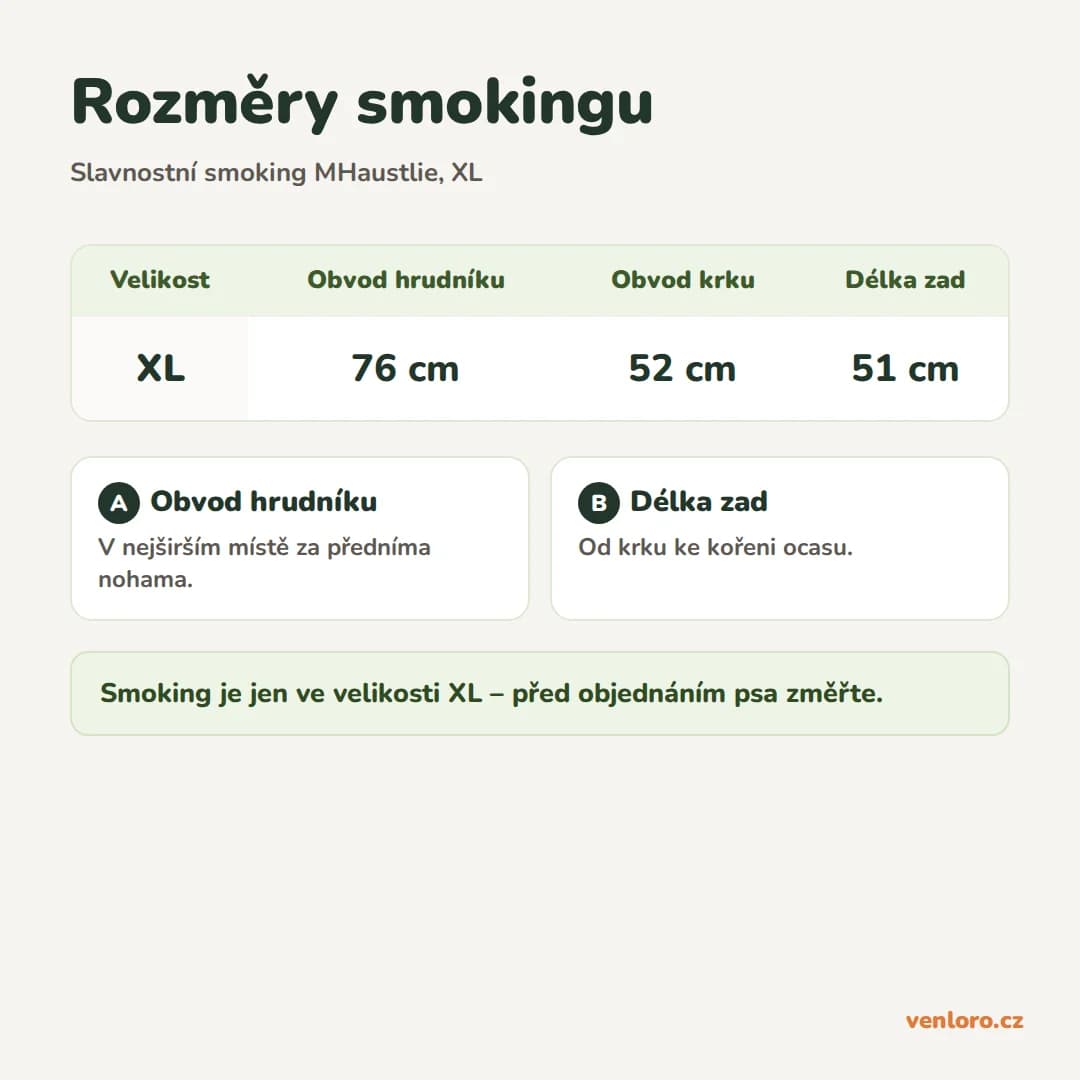 Slavnostní smoking pro psy s motýlkem MHaustlie, černý, XL – Rozměry smokingu