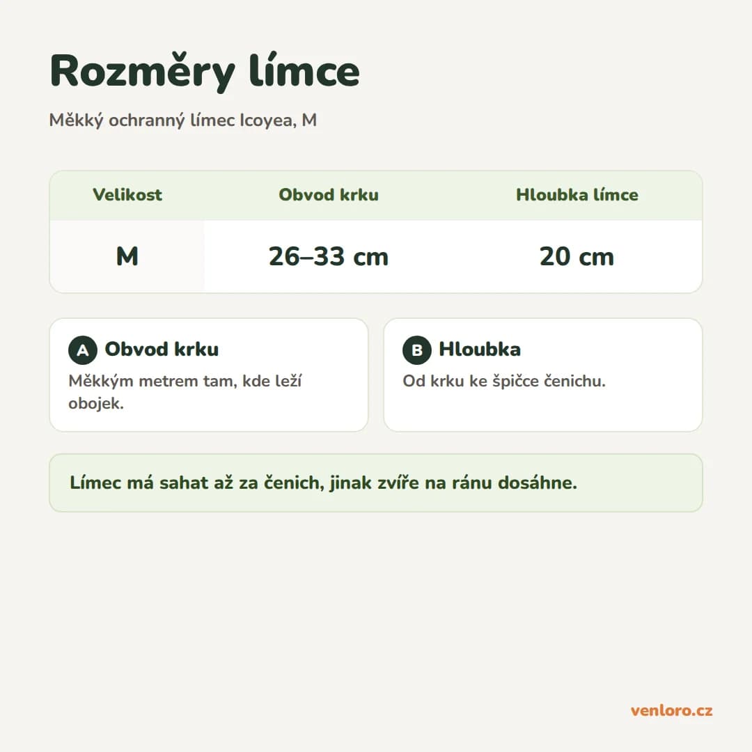 Outlet - Měkký ochranný límec pro psy a kočky Icoyea s PVC vrstvou, velikost M – Rozměry límce