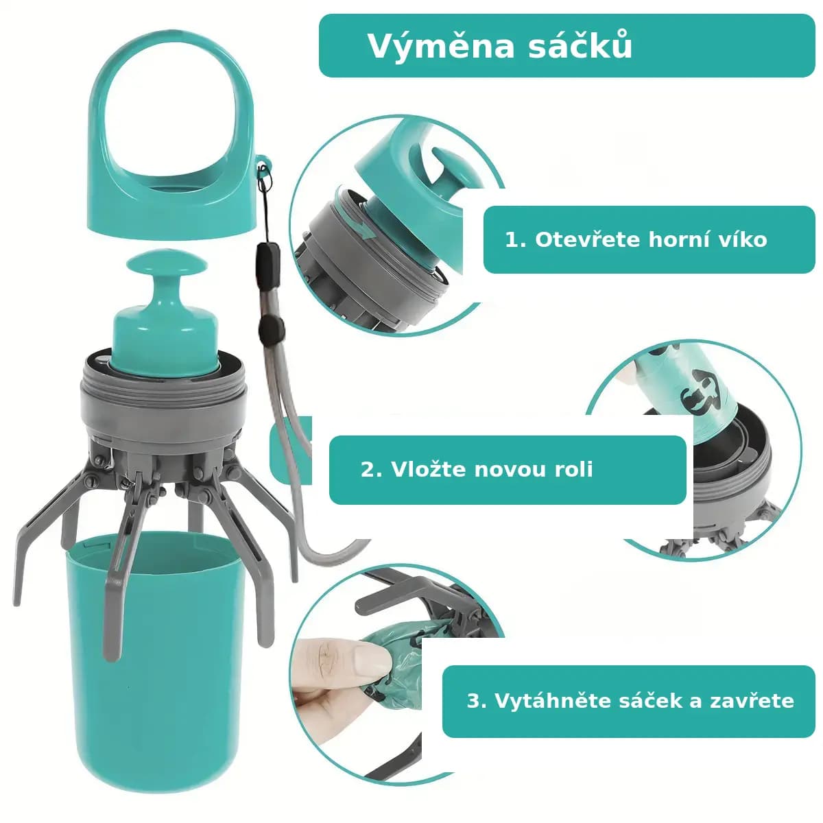 Přenosný sběrač psích exkrementů s dávkovačem sáčků