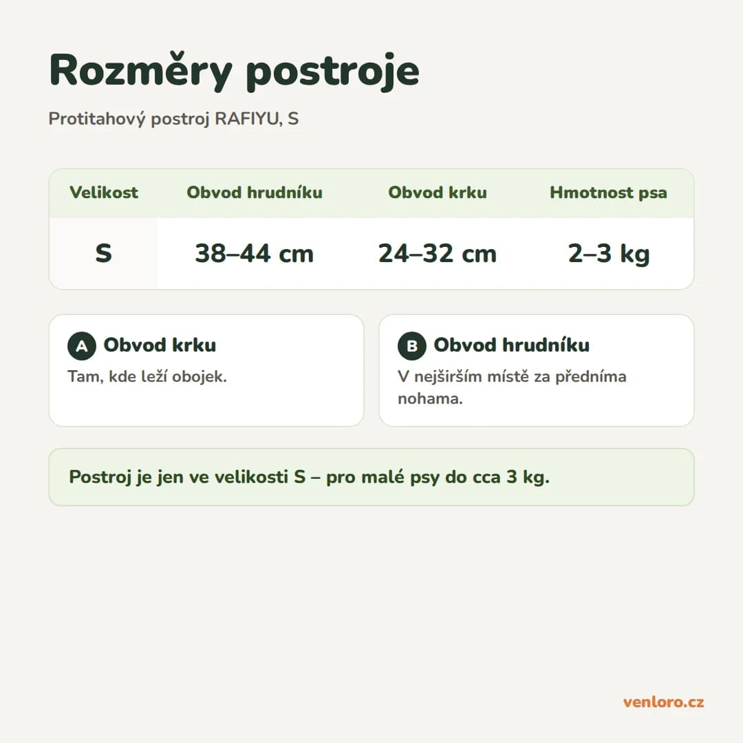 Outlet - Protitahový postroj pro psy RAFIYU, velikost S – Rozměry postroje