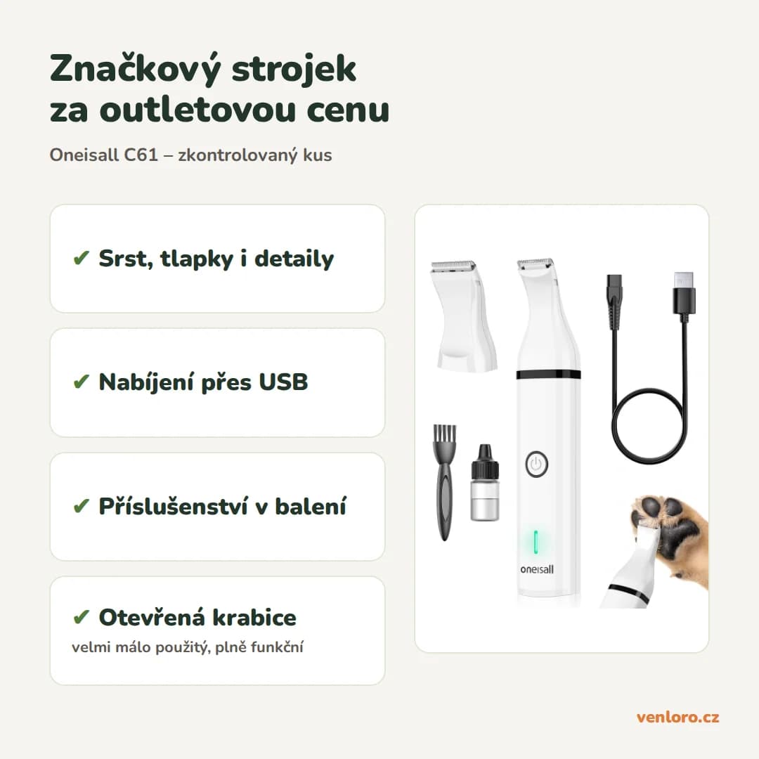 Outlet - Stříhací strojek pro psy Oneisall C61, bílý – Značkový strojek za outletovou cenu