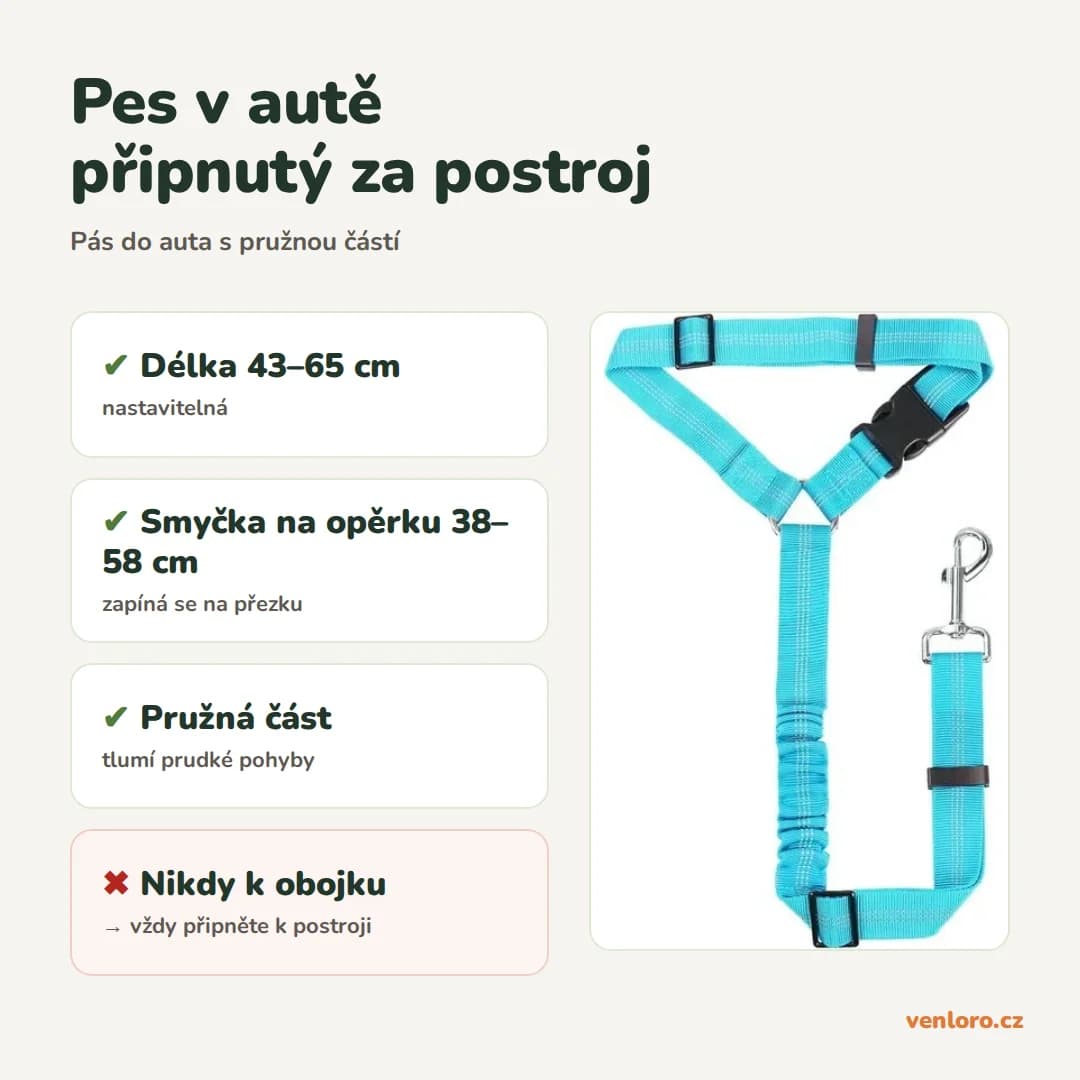 Bezpečnostní pás do auta pro psy YAODHAOD s pružnou částí – Pes v autě připnutý za postroj