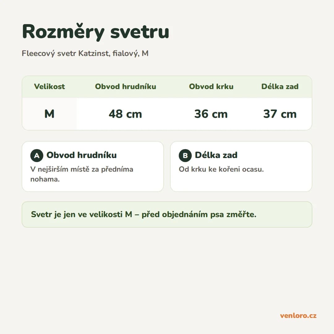 Fleecový svetr pro psy Katzinst, fialový, velikost M – Rozměry svetru