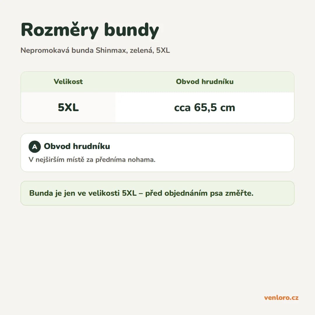 Nepromokavá zimní bunda pro velké psy Shinmax, zelená, 5XL – Rozměry bundy