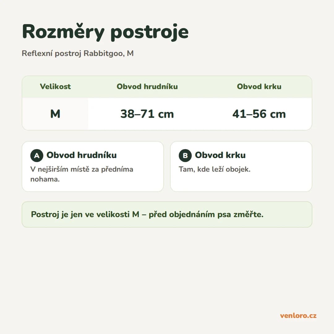 Reflexní postroj pro psy Rabbitgoo, černý, velikost M – Rozměry postroje