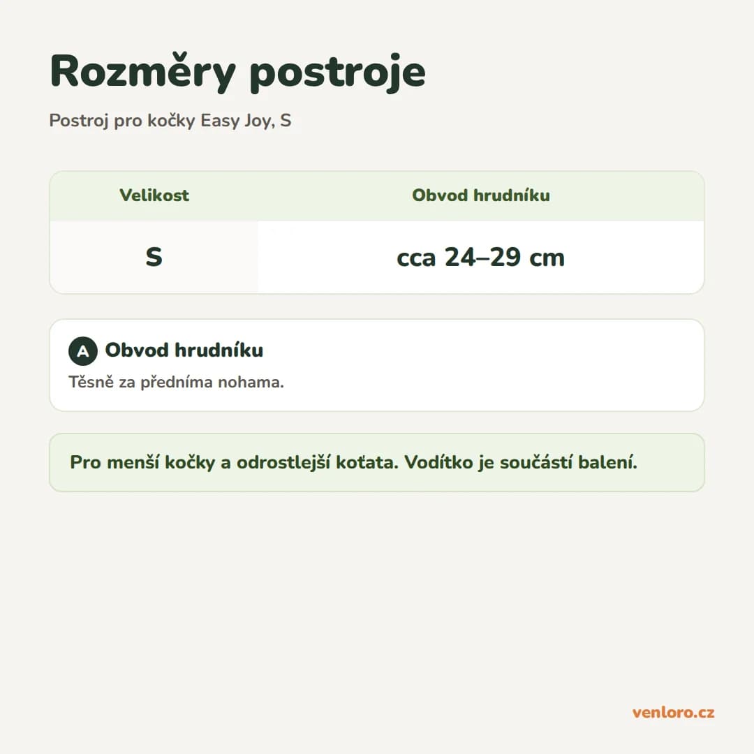Outlet - Postroj pro kočky s vodítkem Easy Joy, S – Rozměry postroje