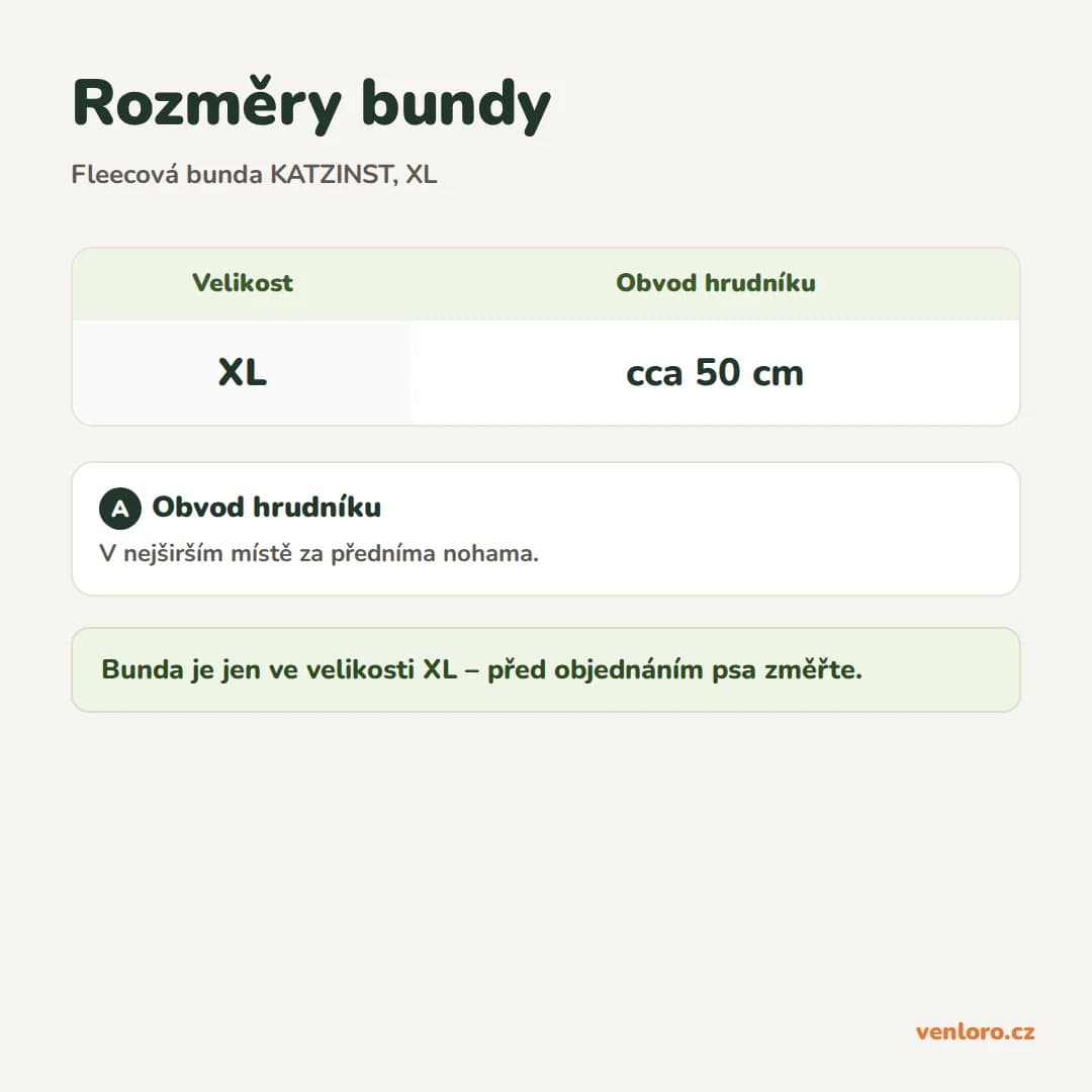 Outlet - Lehká fleecová bunda pro psy KATZINST se zipem, XL – Rozměry bundy