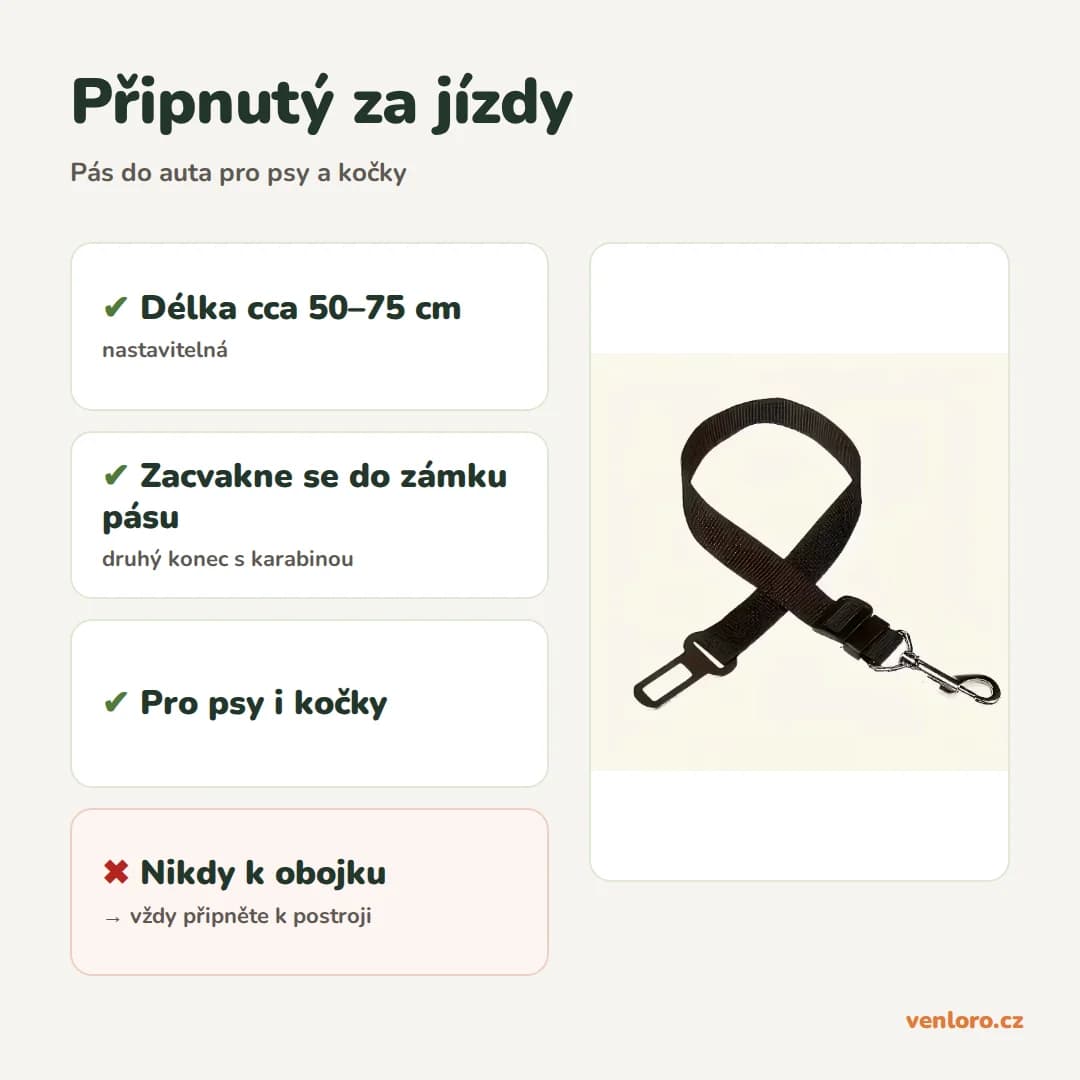 Bezpečnostní pás do auta pro psy a kočky, černý proužkovaný – Připnutý za jízdy