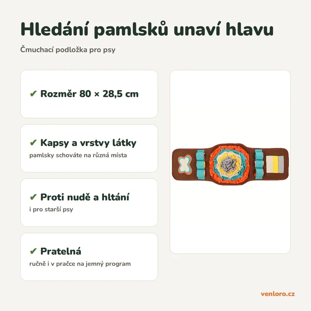 Čmuchací podložka pro psy na hledání pamlsků, 80 × 28,5 cm – Hledání pamlsků unaví hlavu