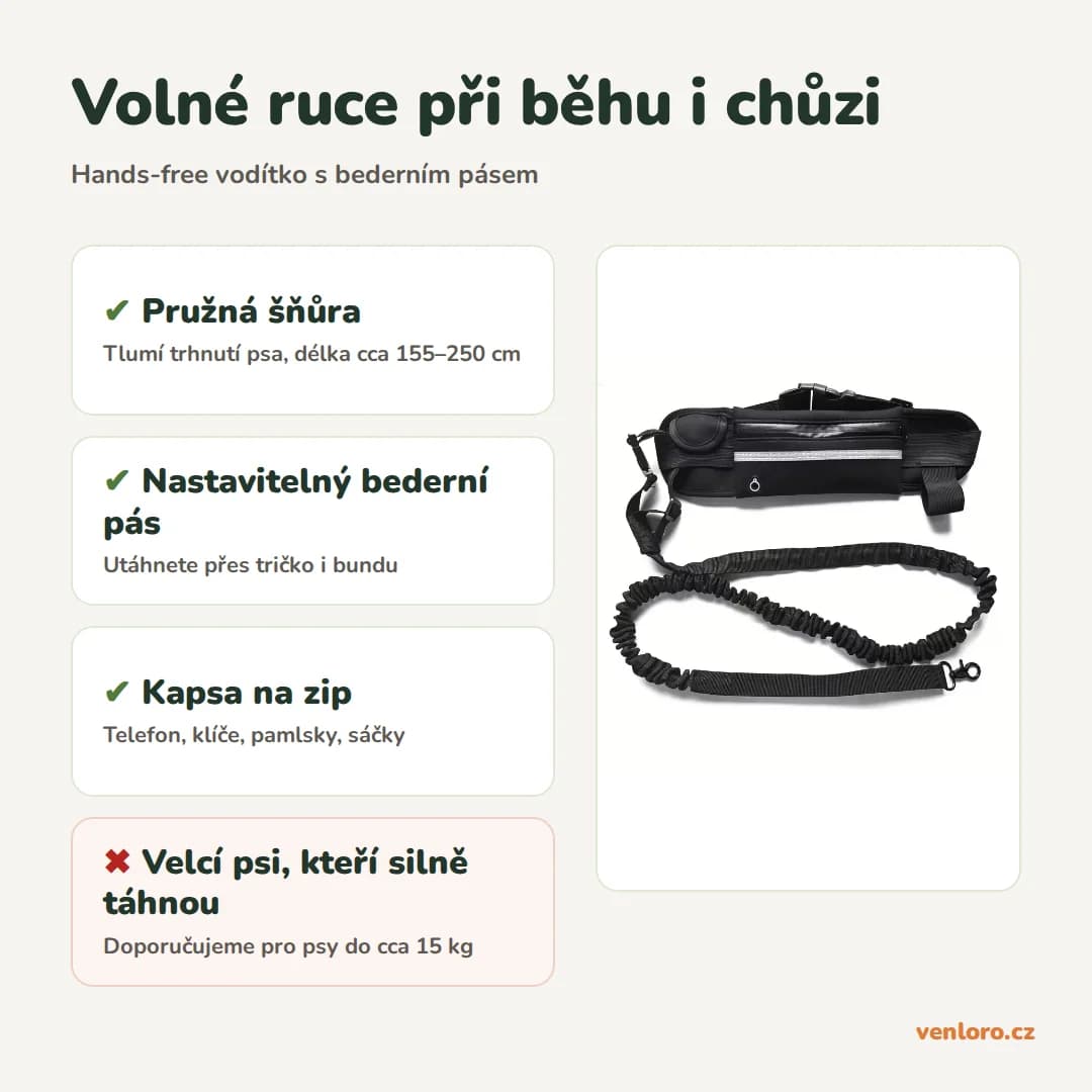 Běžecké vodítko pro psy hands-free s bederním pásem a pružnou šňůrou – Volné ruce při běhu i chůzi