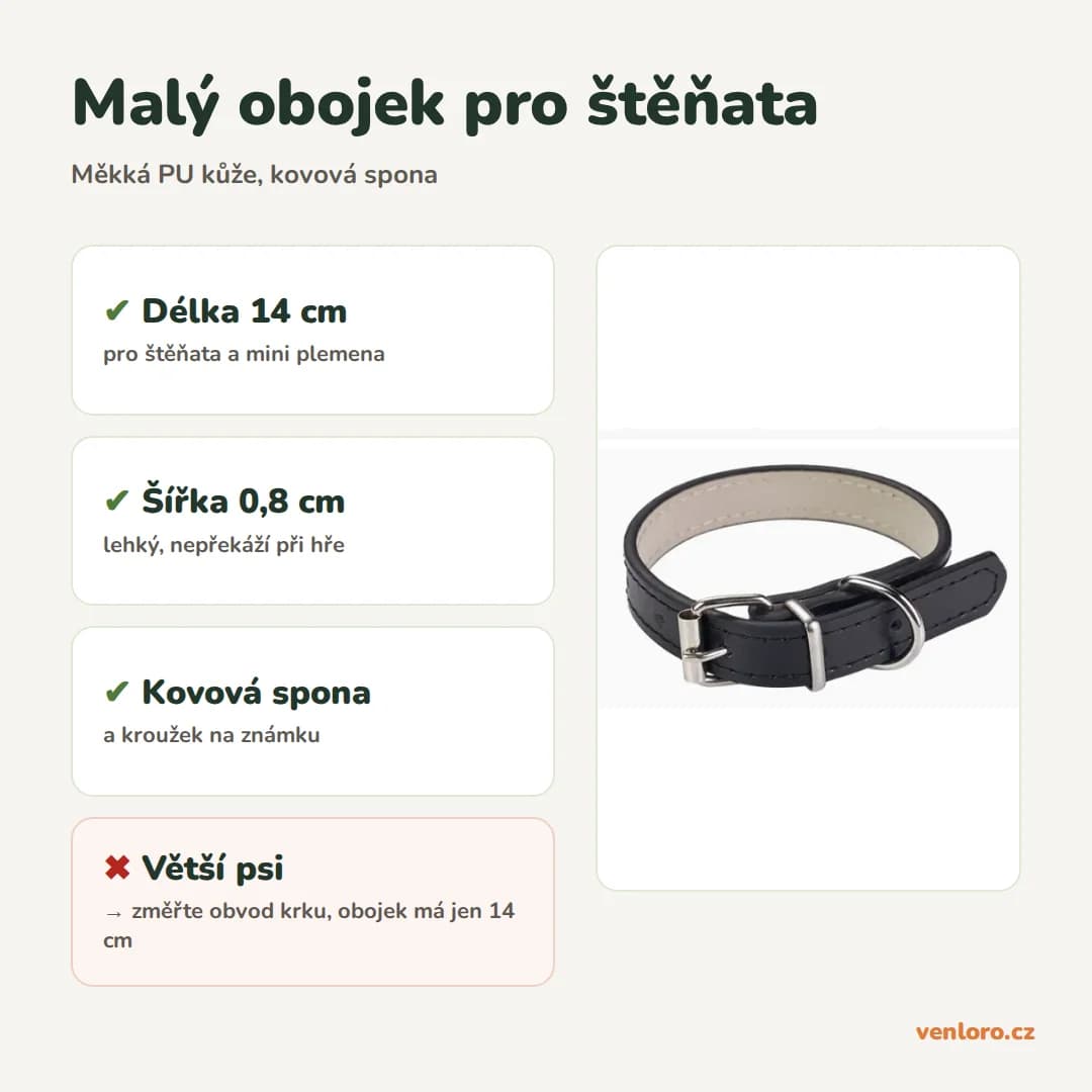 Obojek pro štěňata a malé psy z PU kůže, 14 × 0,8 cm – Malý obojek pro štěňata