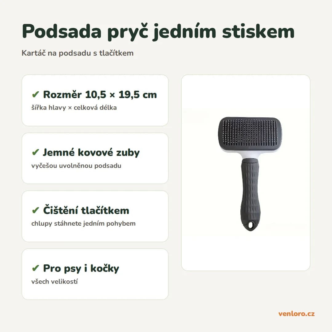 Kartáč na podsadu pro psy a kočky s tlačítkem na čištění – Podsada pryč jedním stiskem