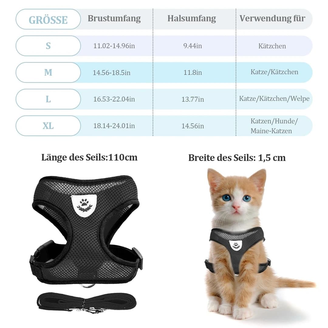 Nastavitelný postroj pro kočky Hurifeng, černý, velikost L - černá / L