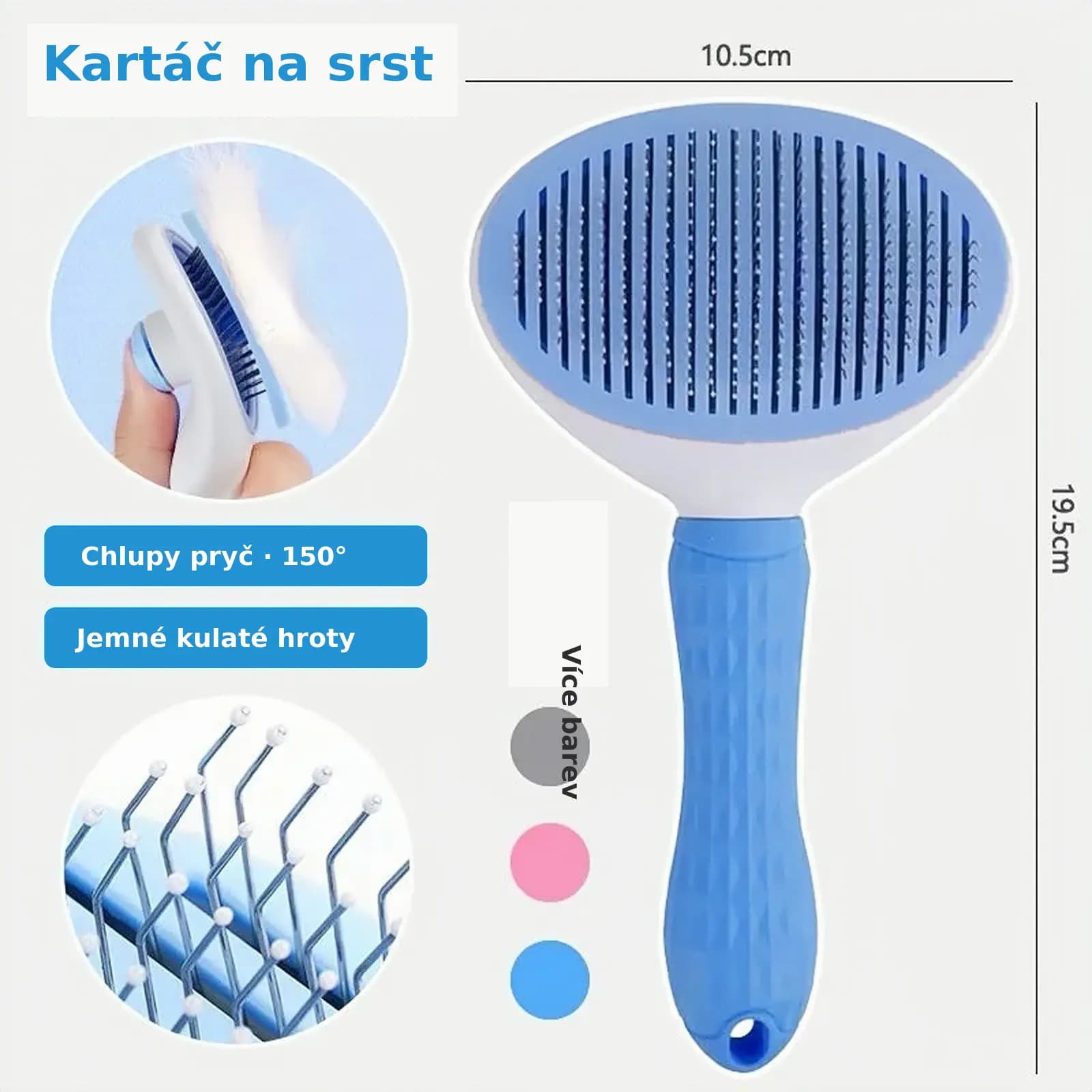 Samočisticí kartáč na srst pro psy a kočky Modrá