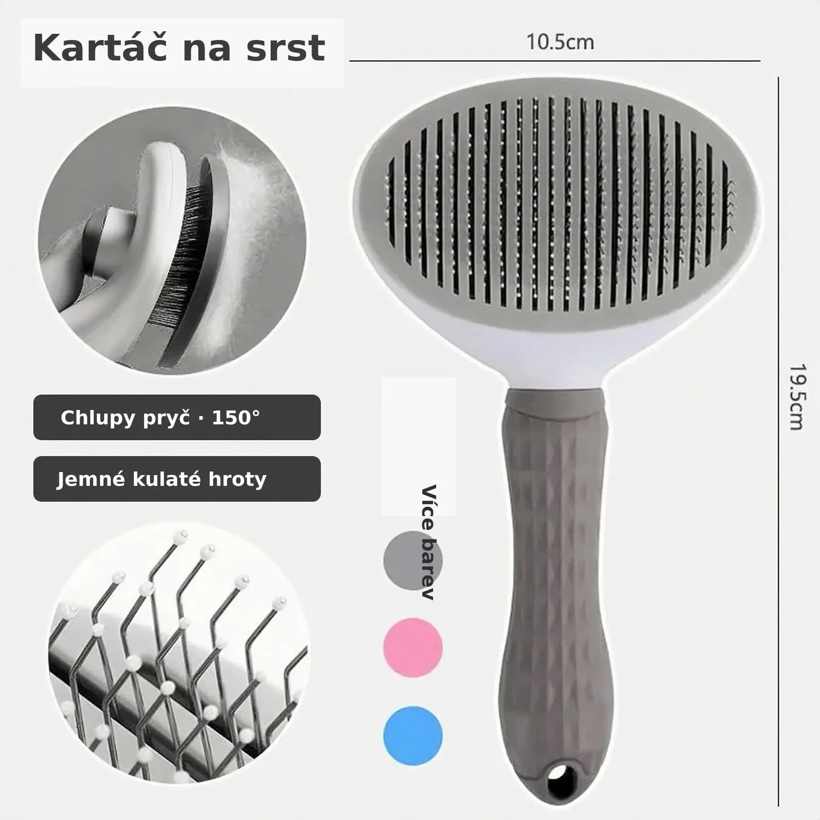 Samočisticí kartáč na srst pro psy a kočky Šedá