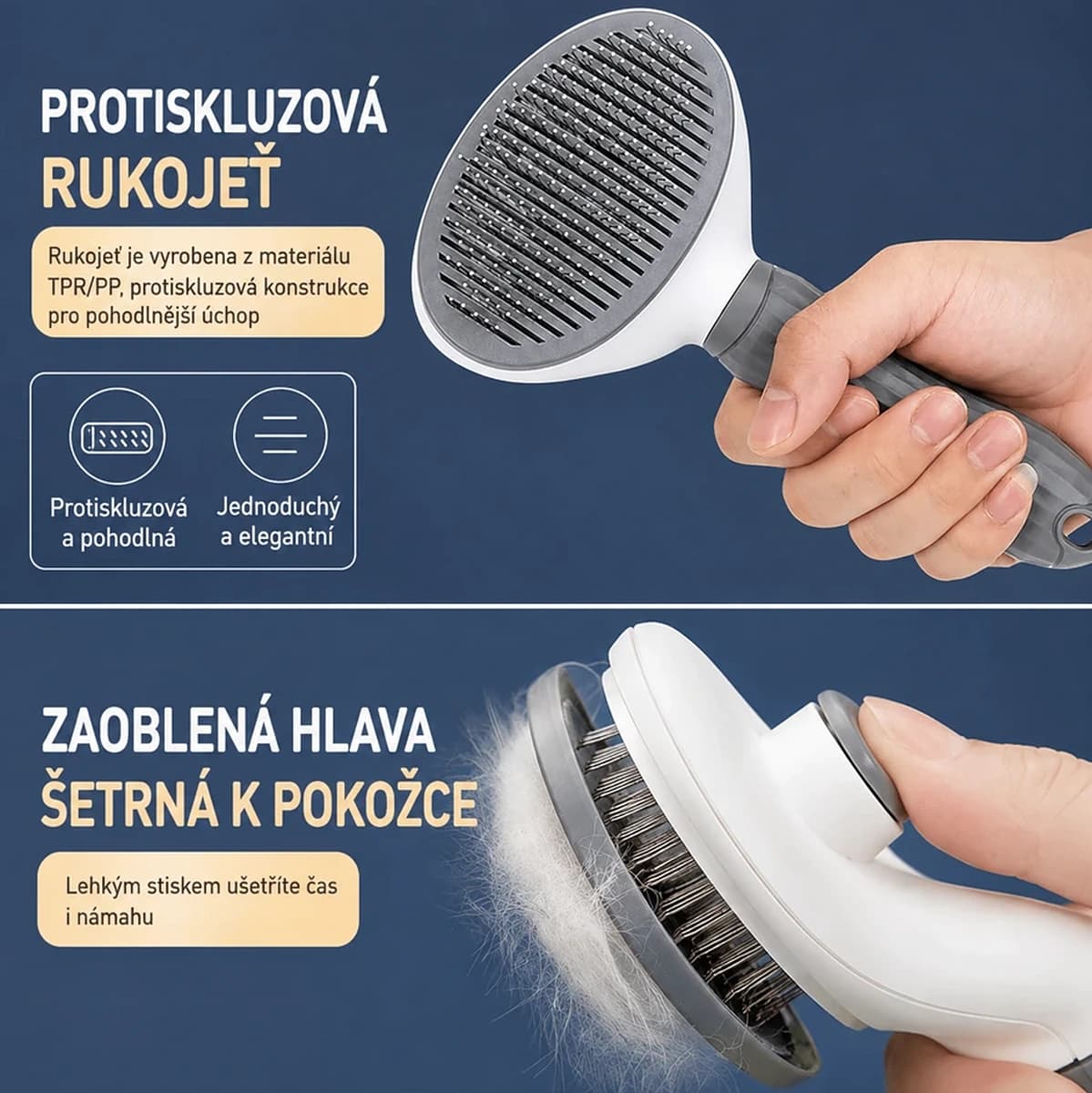 Samočisticí kartáč na srst pro psy a kočky s tlačítkem