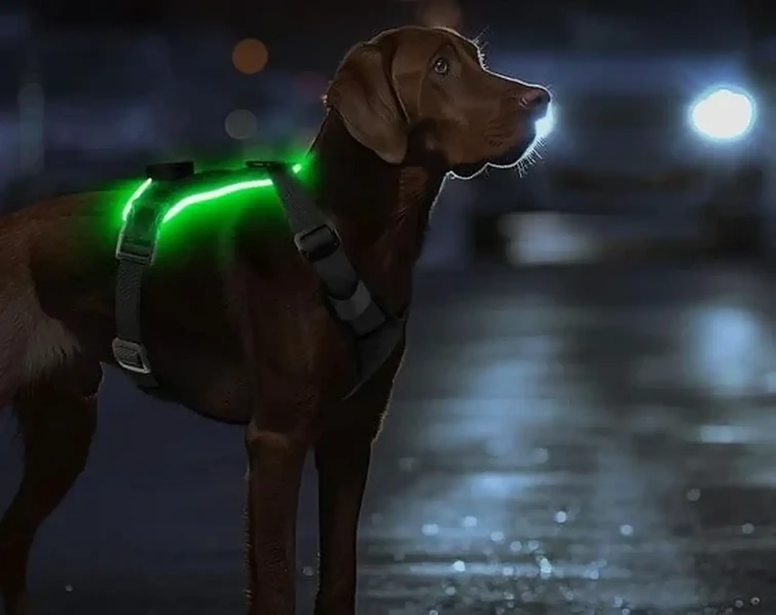Dobíjecí svítící LED postroj pro psy Feycig, tmavě modrý, XL