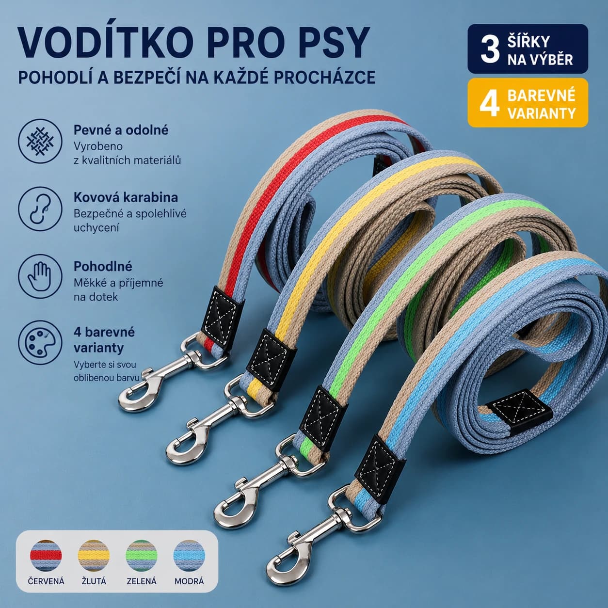 Pevné canvasové vodítko pro psy 2 m, šířka 2,5 cm