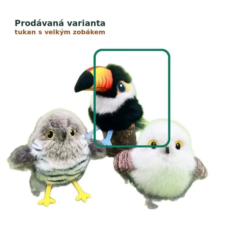 Elektrický plyšový tukan pro kočky s mávajícími křídly