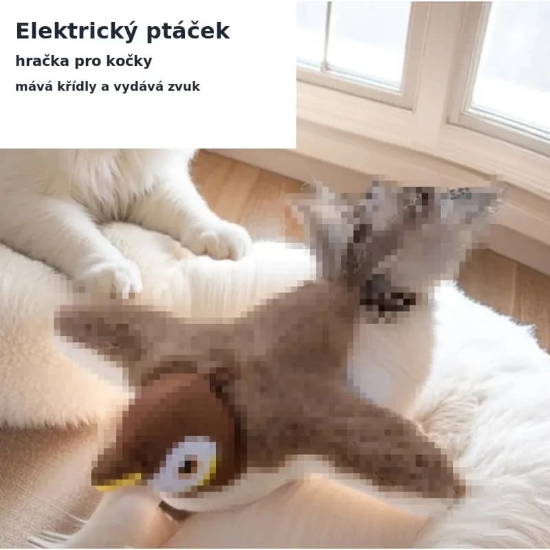 Elektrický ptáček vrabec pro kočky s mávajícími křídly