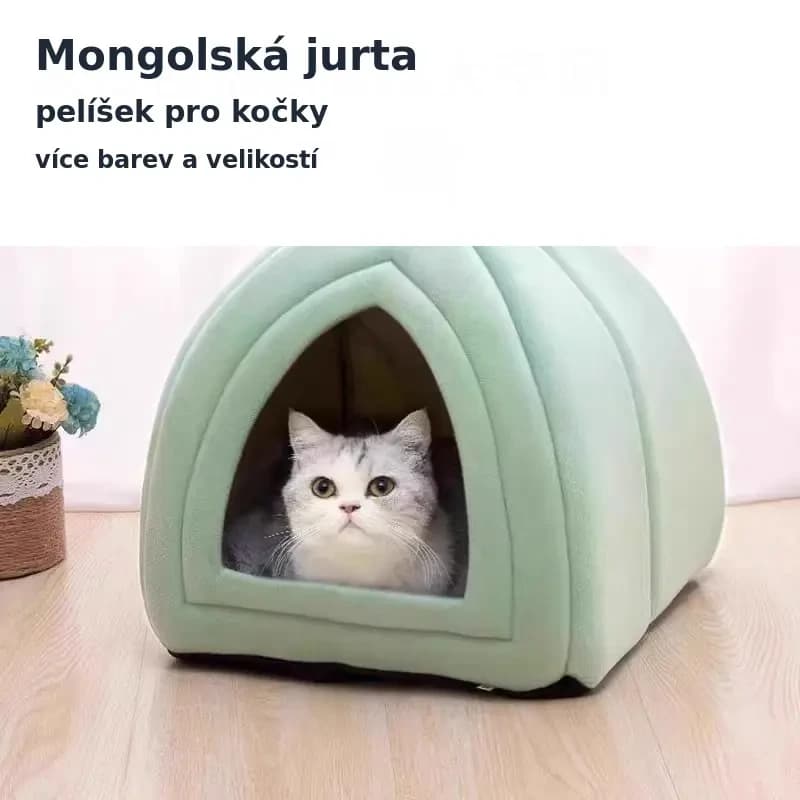 Mongolská jurta pelíšek pro kočky s dekou