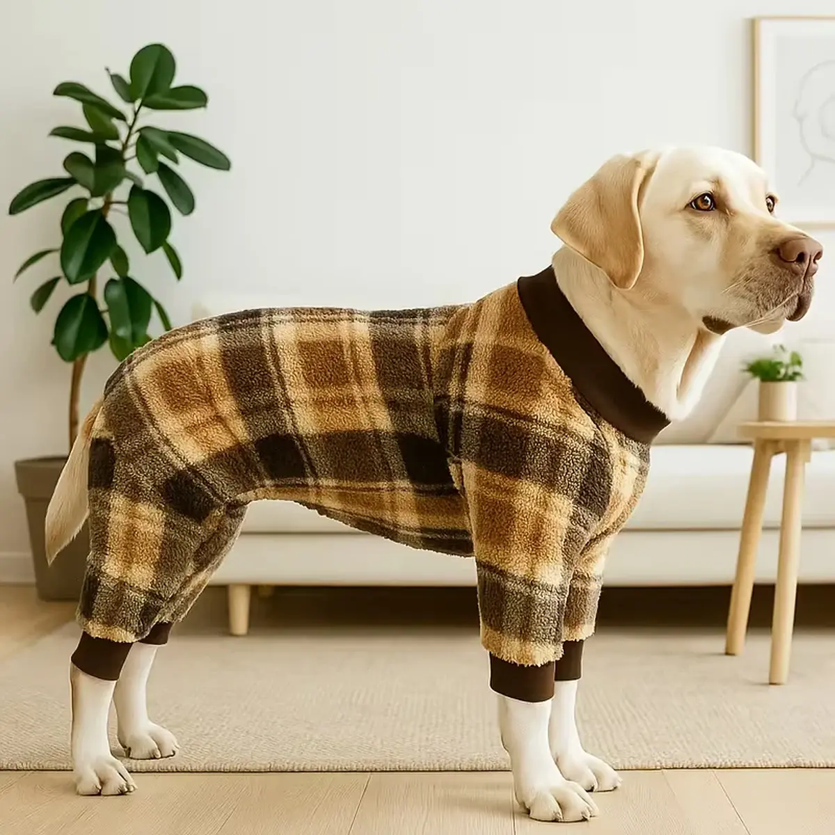 Kostkované pyžamo pro střední psy, měkký overal, XL–4XL