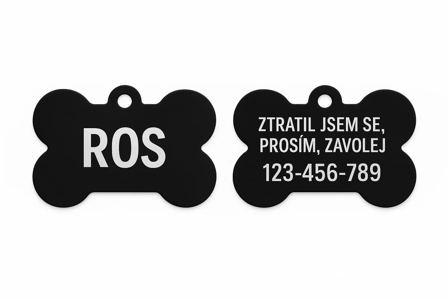 Psí známka ve tvaru kosti z hliníku s gravírováním, S–L