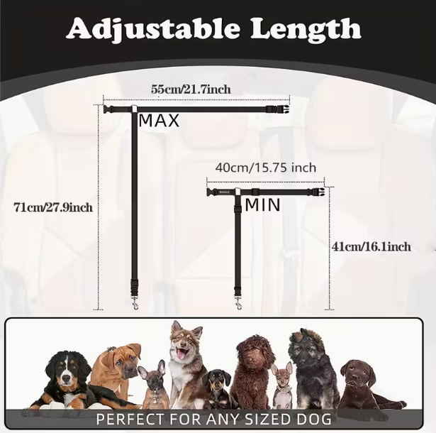 Nastavitelný bezpečnostní pás pro psy do auta – kovová spona - Obrázek 3