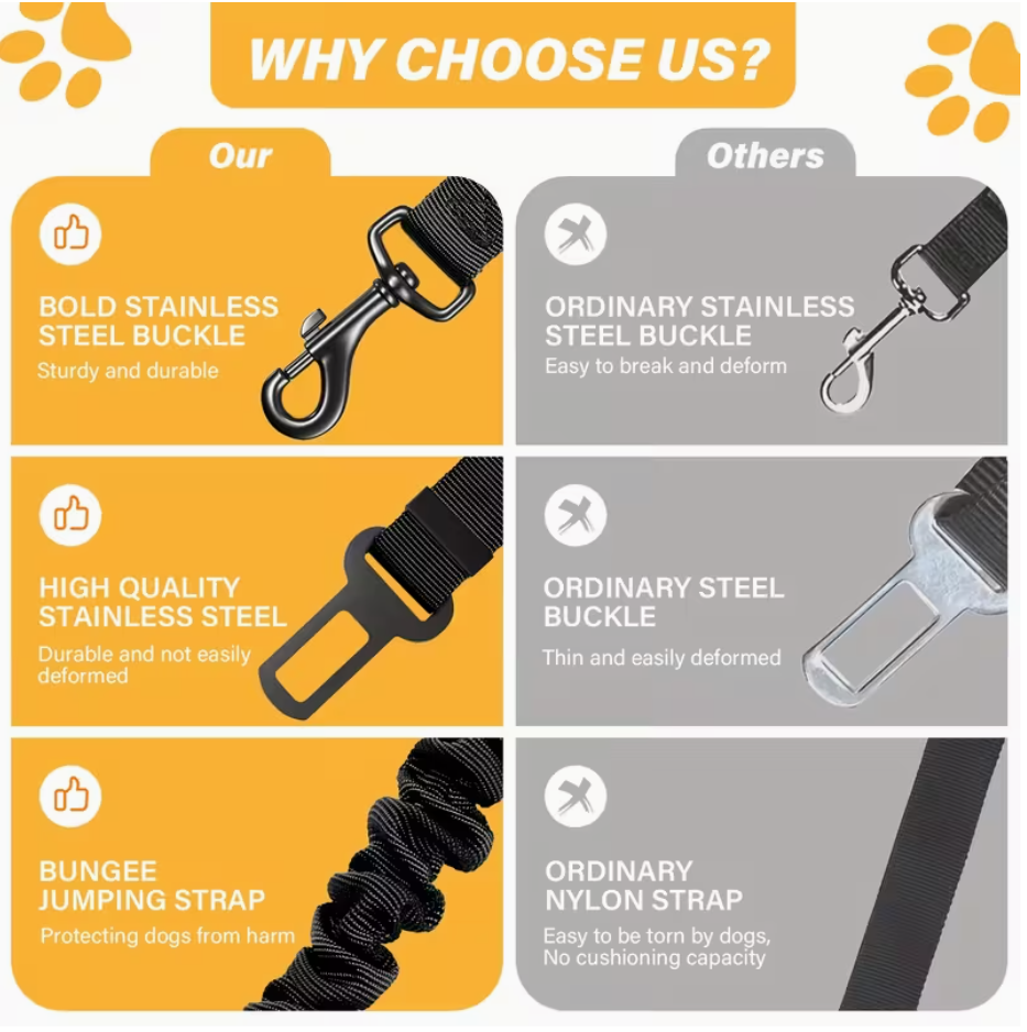 Nastavitelný bezpečnostní pás pro psy do auta – pružný s kovovou sponou - Obrázek 5
