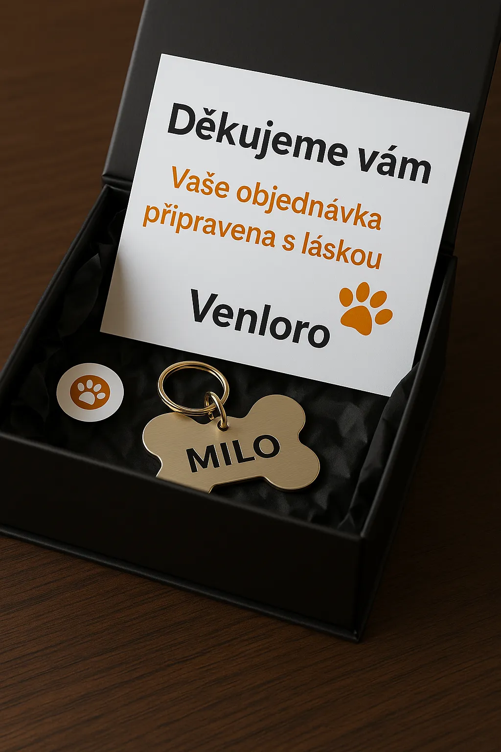 Dárkové balení Venloro – dárková krabička se psí známkou