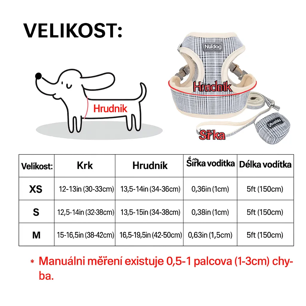 Postroj pro psy s vodítkem a taštičkou – Kostkovaný design, měkký - Obrázek 3