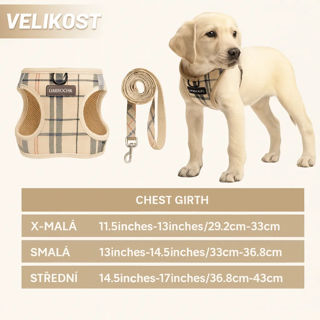 Postroj pro psy s vodítkem – Kostkovaný design, nastavitelný - Obrázek 3
