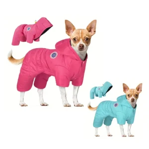 Zimní psí overal s kapucí – Teplá termo kombinéza