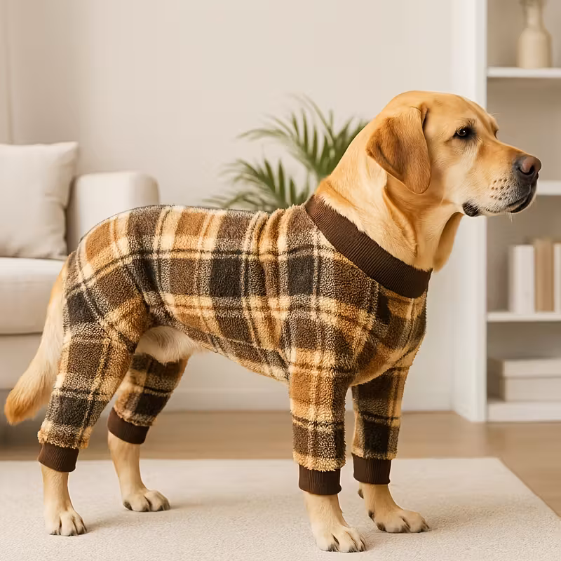 Teplé Kostkované Pyžamo pro Velké Psy – Měkký Celoroční Overal - Obrázek 7