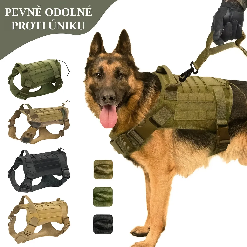 Taktická vesta / postroj pro psy – pevný a nastavitelný