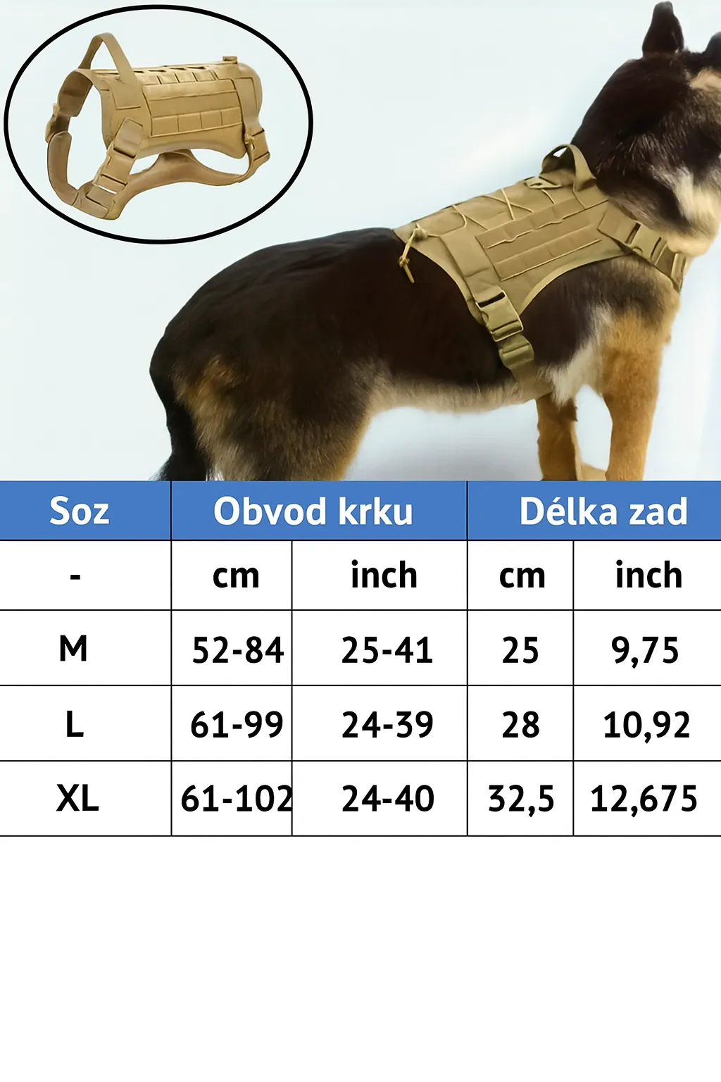 Taktická vesta / postroj pro psy – pevný a nastavitelný - Obrázek 3