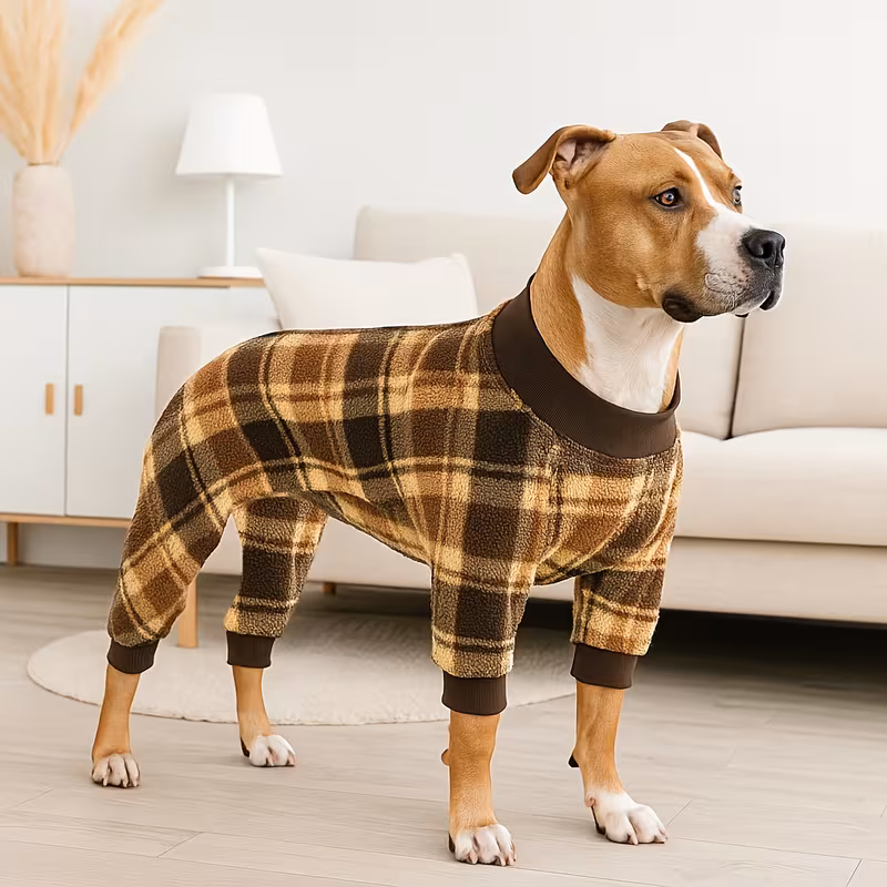 Teplé Kostkované Pyžamo pro Velké Psy – Měkký Celoroční Overal - Obrázek 6