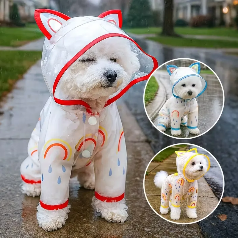 Voděodolná duhová pláštěnka pro psy s kapucí