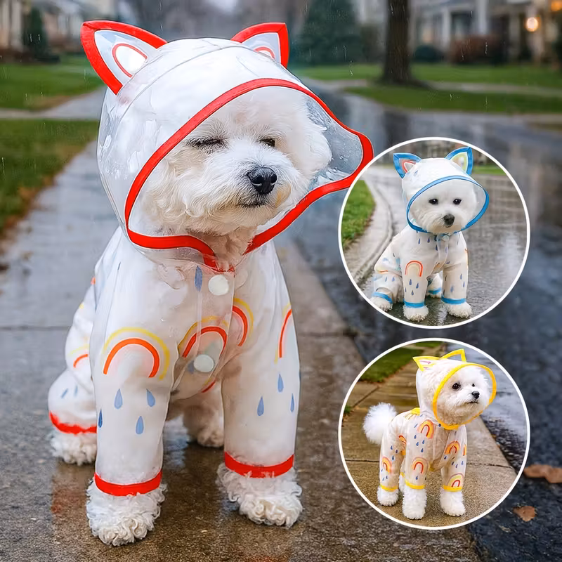 Voděodolná duhová pláštěnka pro psy s kapucí - Obrázek 13