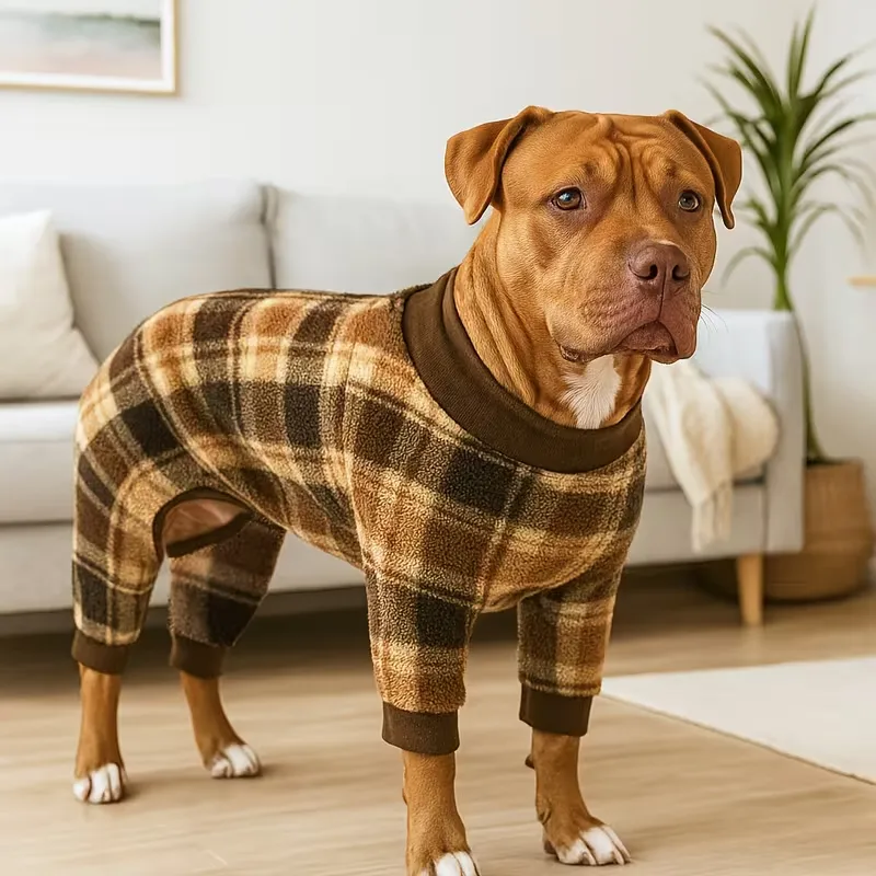 Teplé Kostkované Pyžamo pro Velké Psy – Měkký Celoroční Overal
